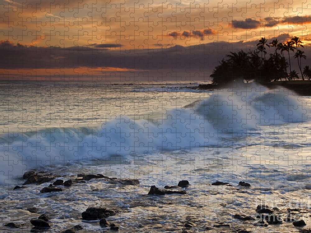 Brennecke Beach Jigsaw Puzzle featuring the photograph Brennecke Waves Sunset by Michael Dawson