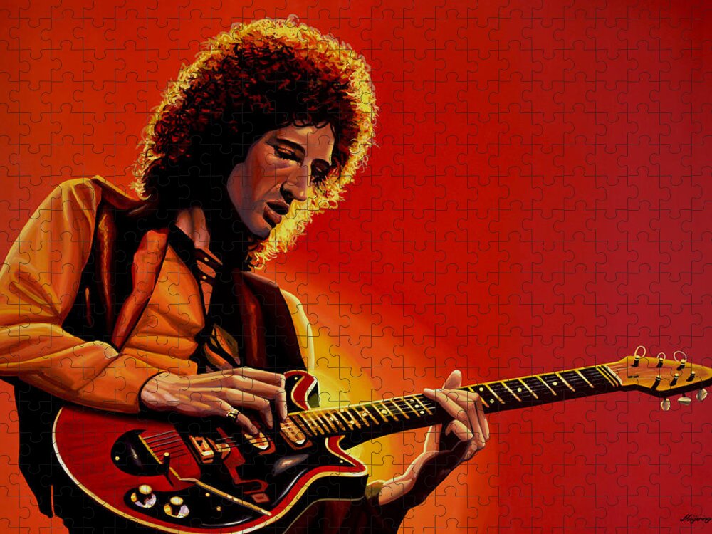 Brian May Jigsaw Puzzle featuring the painting Brian May of Queen Painting by Paul Meijering