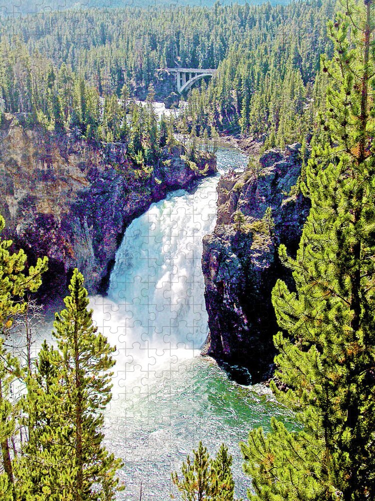 Bridge Above Upper Yellowstone Falls From North Rim In Yellowstone Canyon In Yellowstone National Park Jigsaw Puzzle featuring the photograph Bridge above Upper Yellowstone Falls in Yellowstone National Park, Wyoming by Ruth Hager