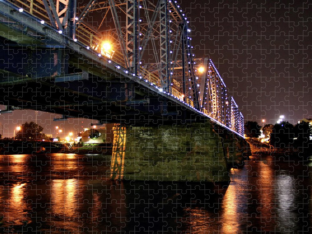 Footbridge Jigsaw Puzzle featuring the photograph Bridge Lights Over The Grand River by Richard Gregurich
