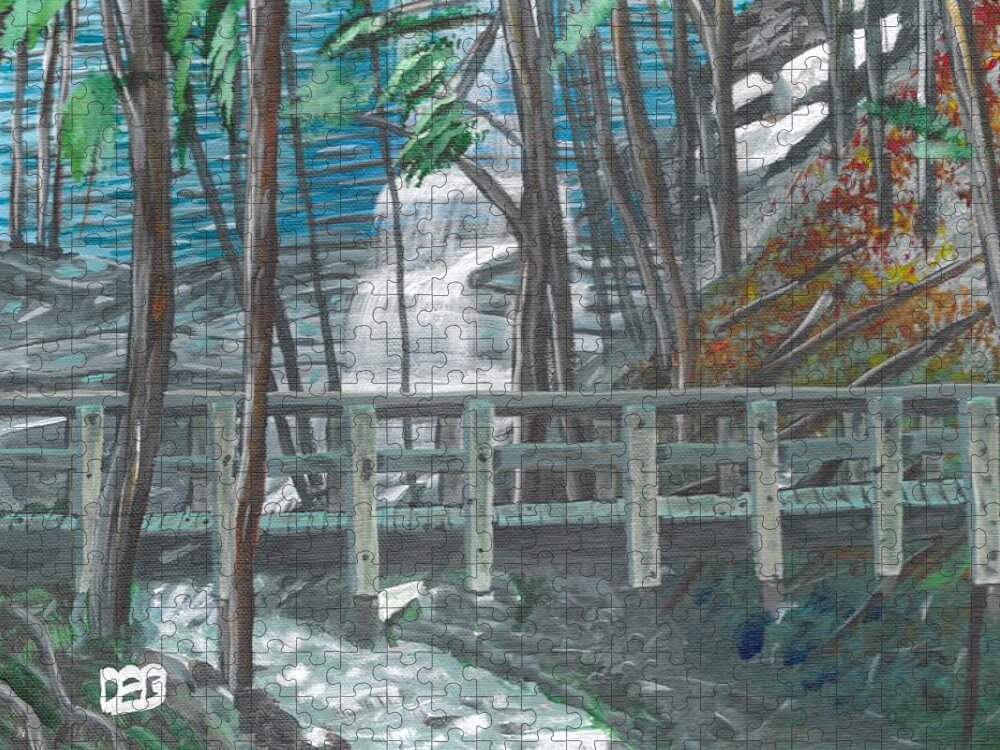 Bridge Jigsaw Puzzle featuring the painting Bridge to Sherman Falls by David Bigelow