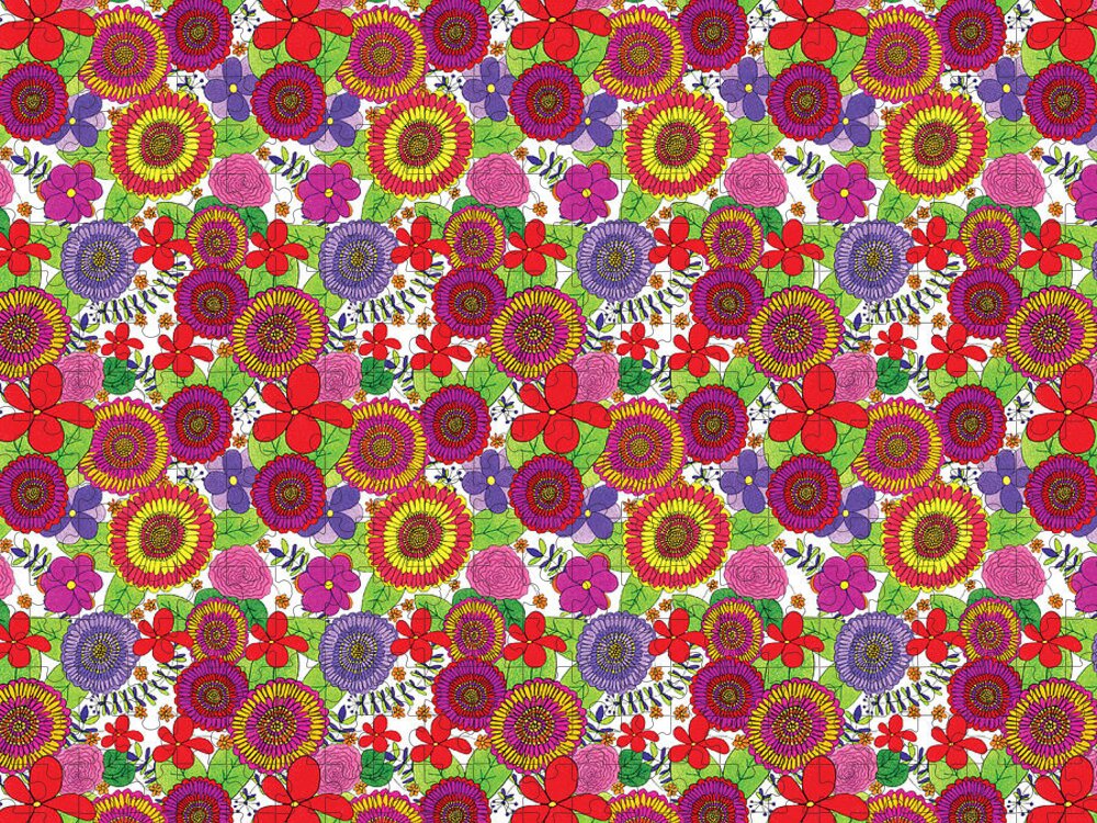 Flower Jigsaw Puzzle featuring the drawing Bright and Cheery Floral Pattern by Lisa Blake
