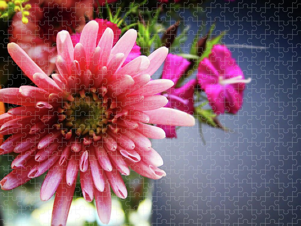 Flowers Jigsaw Puzzle featuring the photograph Bright Pink Floral 1- Art by Linda Woods by Linda Woods