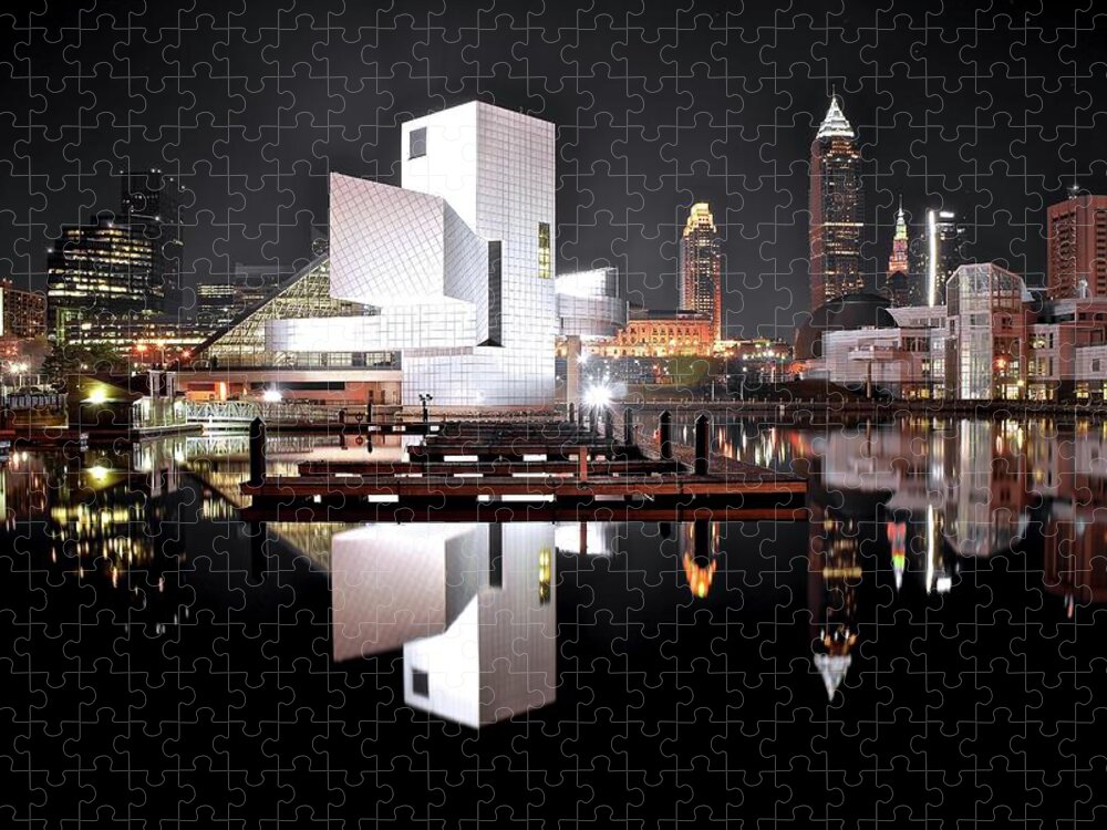 Cleveland Jigsaw Puzzle featuring the photograph Bright White Black Night by Frozen in Time Fine Art Photography