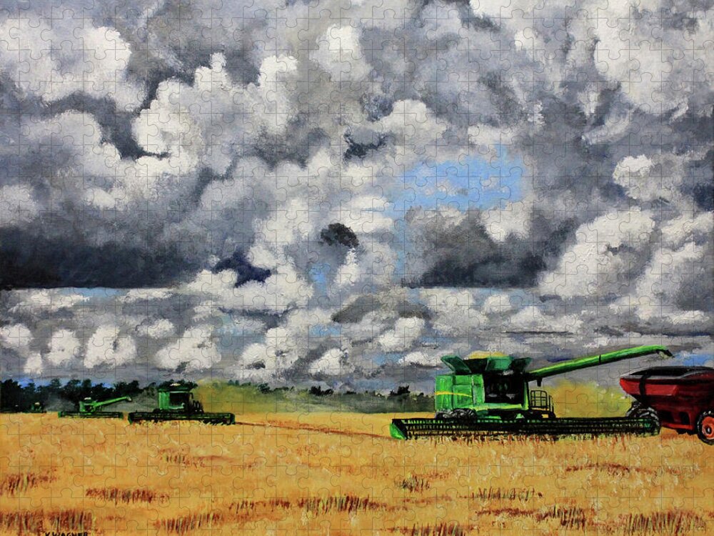 Harvest Jigsaw Puzzle featuring the painting Bringing In the Last of the Harvest by Karl Wagner