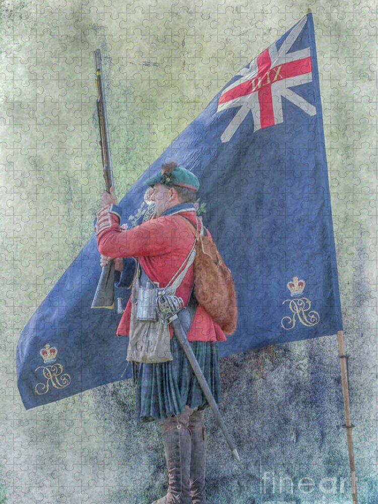 British Soldier And Flag Jigsaw Puzzle featuring the digital art British Soldier and Flag Bushy Run by Randy Steele