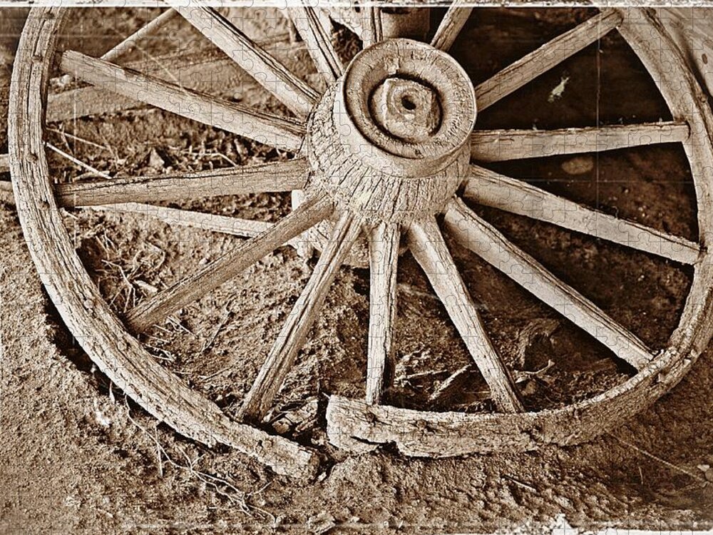Wagon Wheel Jigsaw Puzzle featuring the photograph Broken Wagon Wheel- Fine Art by KayeCee Spain