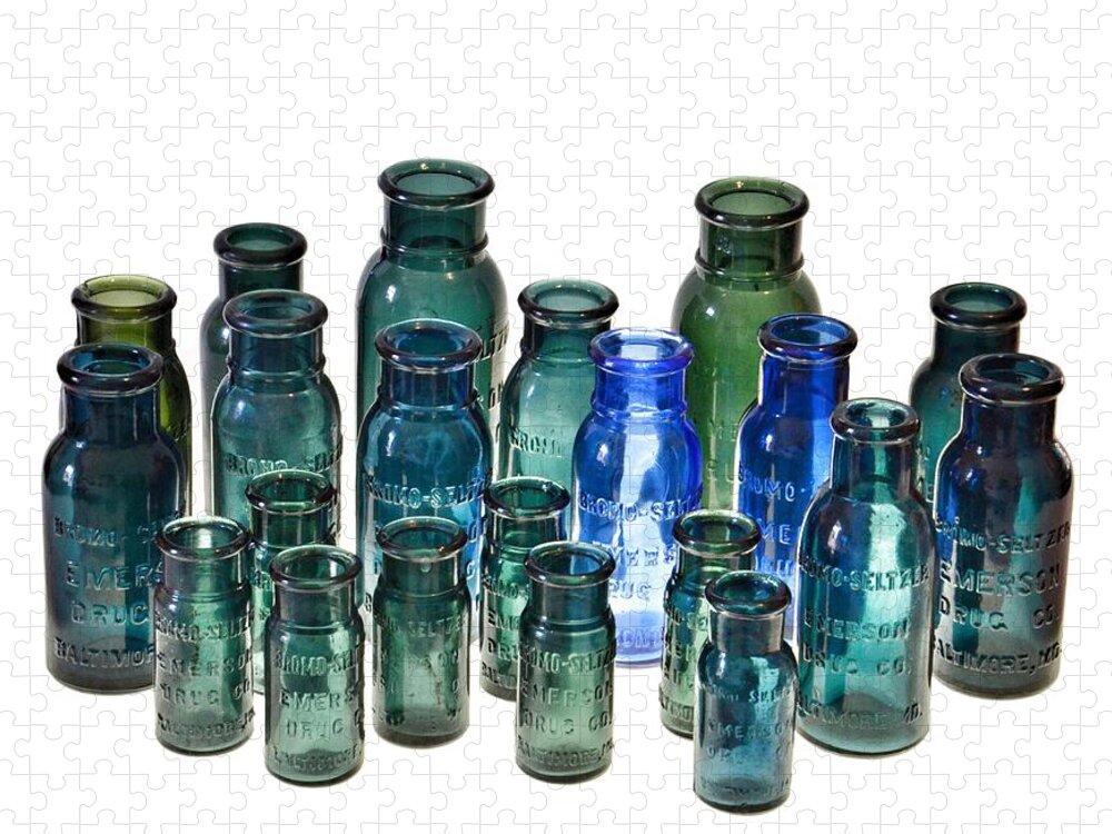 Bromo Seltzer Vintage Glass Bottles Jigsaw Puzzle featuring the photograph Bromo Seltzer Vintage Glass Bottles Collection by Marianna Mills