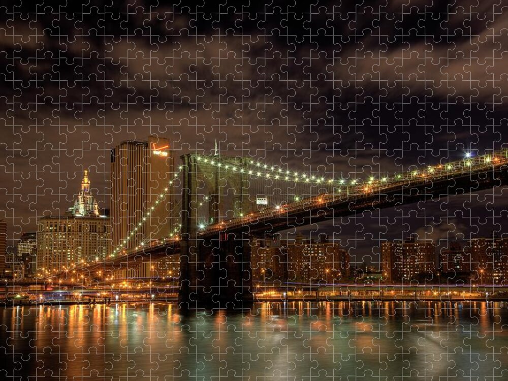 Brooklyn Bridge Jigsaw Puzzle featuring the photograph Brooklyn Bridge at Dusk by Shawn Everhart