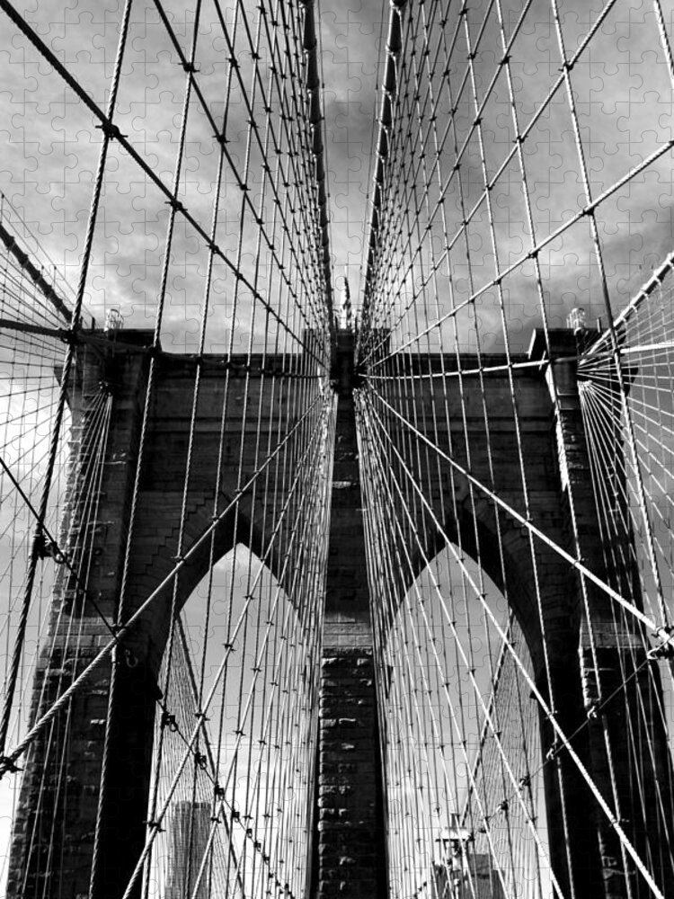 Bridge Jigsaw Puzzle featuring the photograph Brooklyn Bridge in Monochrome by Jessica Jenney