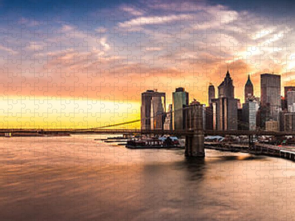 America Jigsaw Puzzle featuring the photograph Brooklyn Bridge panorama by Mihai Andritoiu
