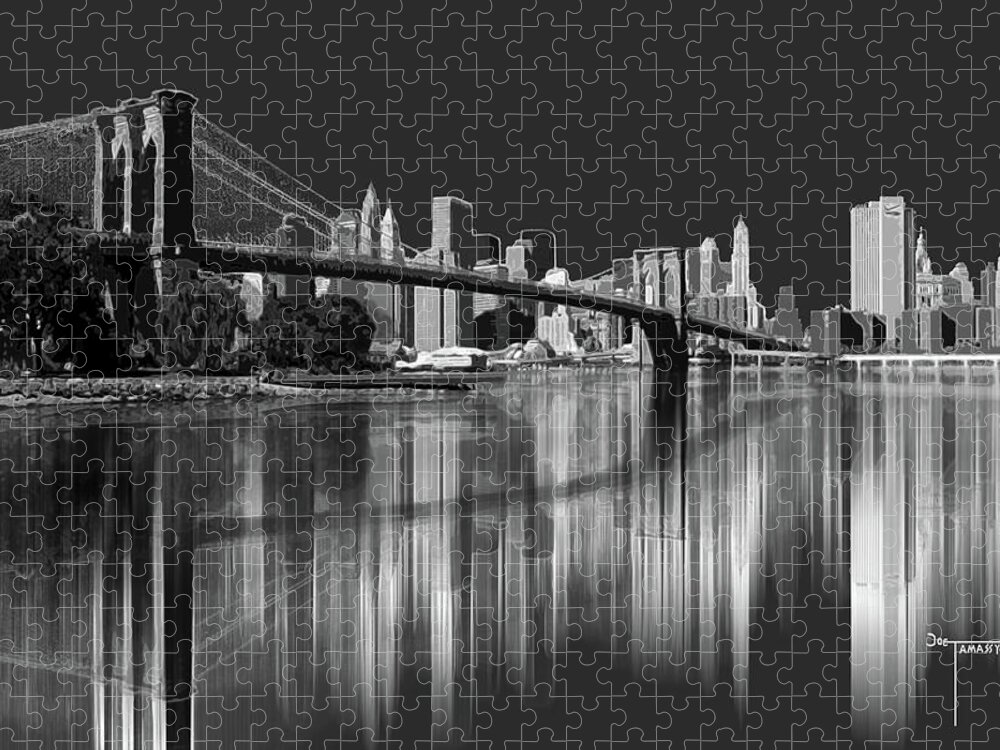 Brooklyn Bridge Reflection Jigsaw Puzzle featuring the digital art Brooklyn Bridge Reflection by Joe Tamassy