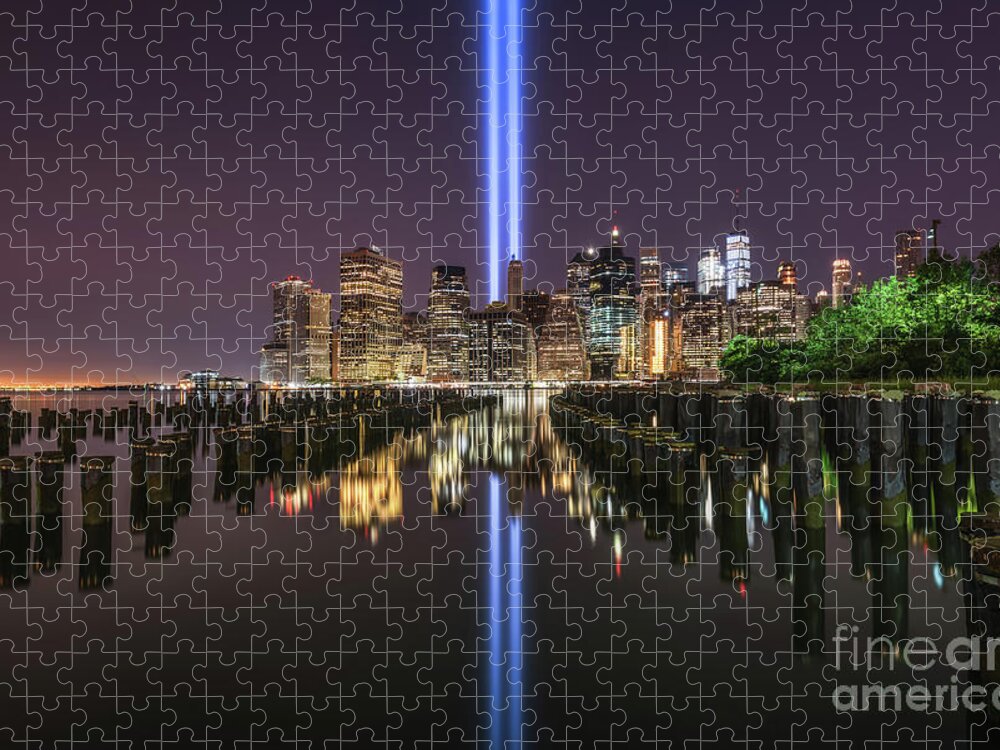 Nyc Jigsaw Puzzle featuring the photograph Brooklyn Sticks Tribute In Light by Michael Ver Sprill