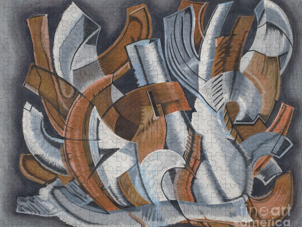 Cubist Jigsaw Puzzle featuring the drawing Brown Burning Blue by Scott Brennan
