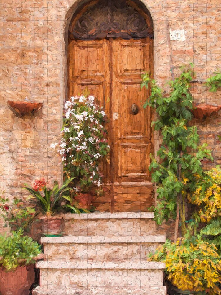 Cortona Jigsaw Puzzle featuring the painting Brown Door of Tuscany by David Letts