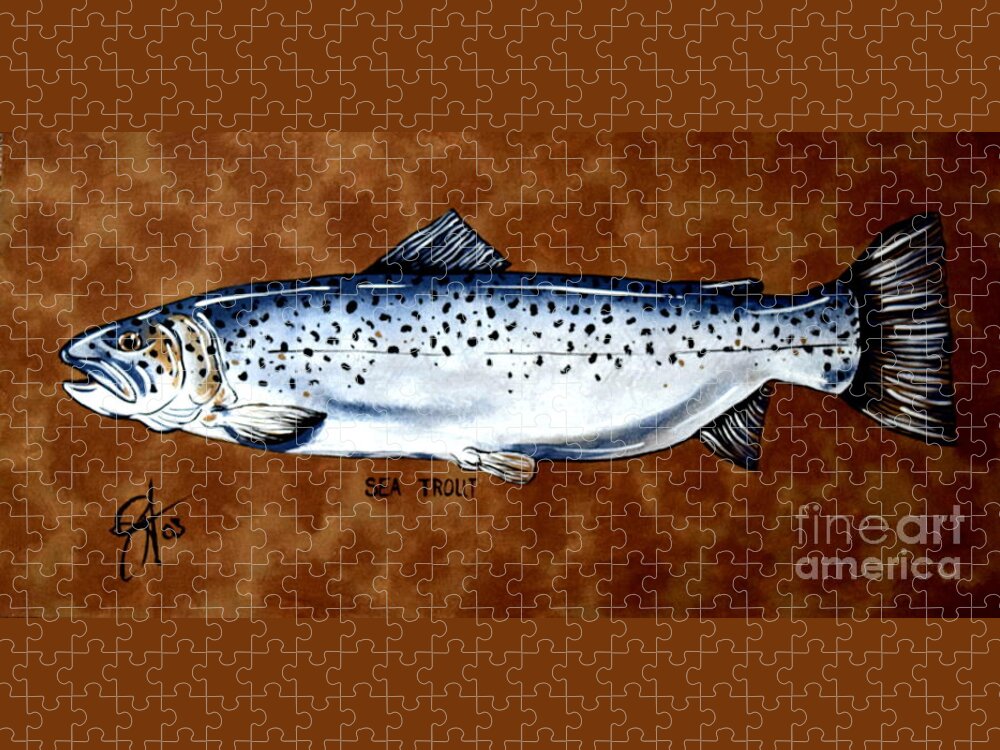 Brown Sea Trout Fly Fishing Fish Deep Sea Jigsaw Puzzle by Jackie Carpenter  - Fine Art America