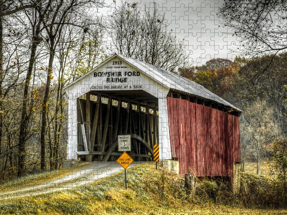 America Jigsaw Puzzle featuring the photograph Bowsher Ford covered bridge by Jack R Perry