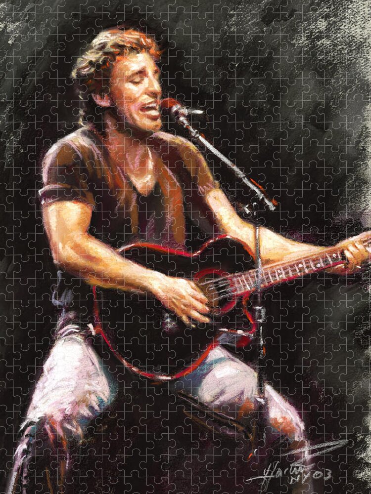 Bruce Springsteen Jigsaw Puzzle featuring the pastel Bruce Springsteen by Ylli Haruni
