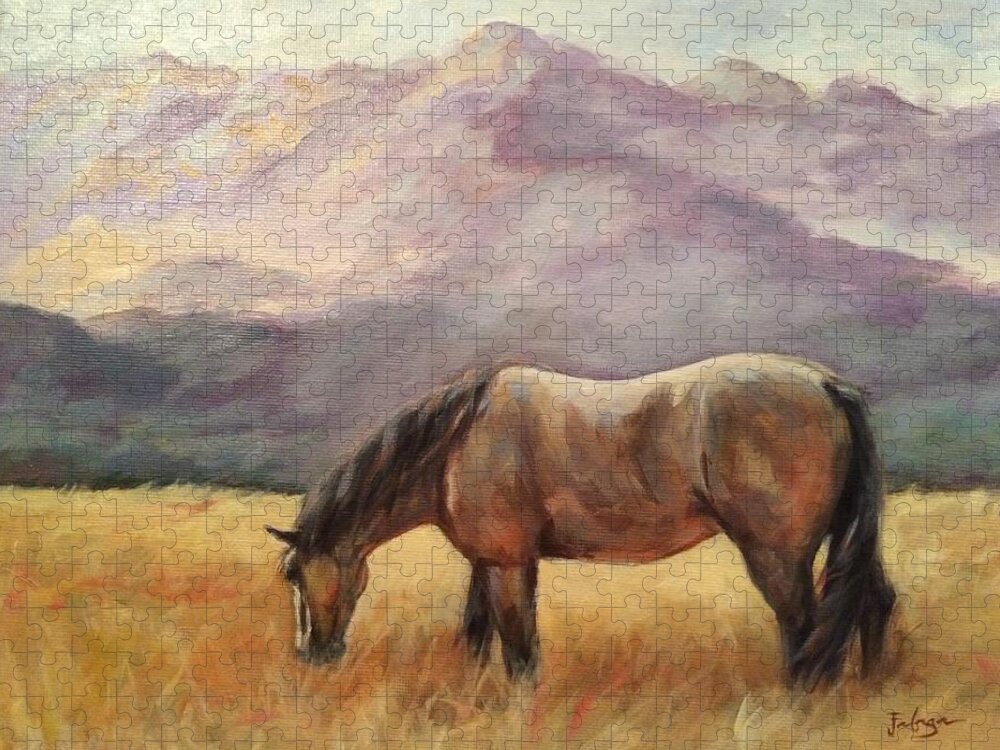 Joan Frimberger Jigsaw Puzzle featuring the painting Buckskin In The Meadow by Joan Frimberger