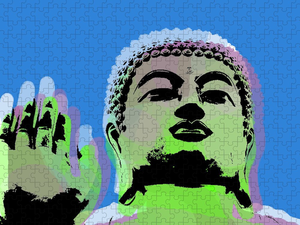Buddha Jigsaw Puzzle featuring the digital art Buddha Warhol style by Jean luc Comperat