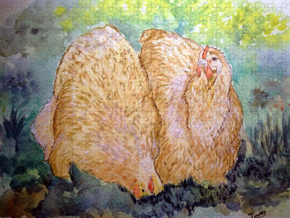 Orpington Jigsaw Puzzle featuring the painting Buff Orpington hens in the garden by Susan Baker