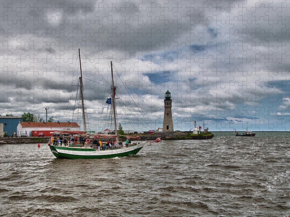Buffalo Lighthouse Jigsaw Puzzle featuring the photograph Buffalo LIghthouse and Spirit of Buffalo by Guy Whiteley
