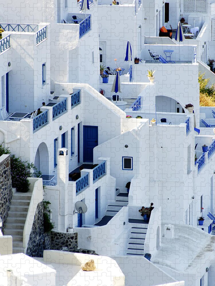 Building Blocks Jigsaw Puzzle featuring the photograph Building Blocks -- Greek Homes in Fira, Santorini, Greece by Darin Volpe