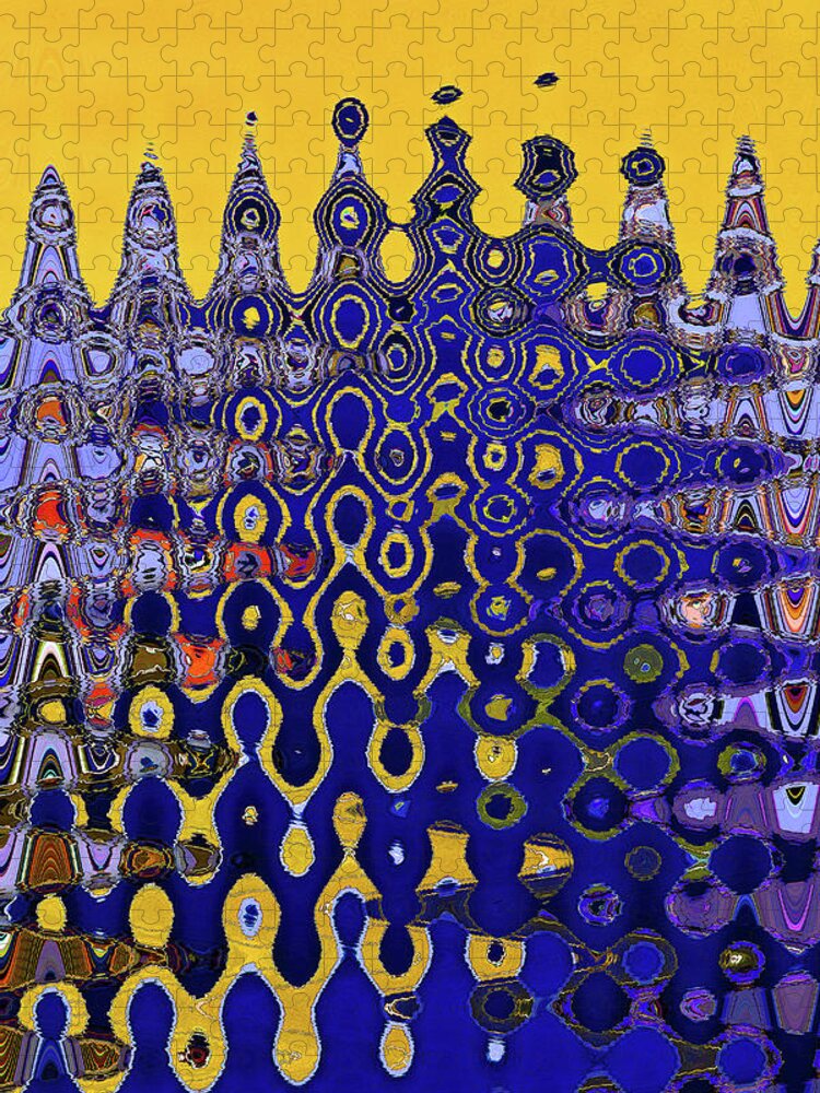 Building Of Circles And Waves Colored Yellow And Blue Jigsaw Puzzle featuring the digital art Building Of Circles And Waves Colored Yellow And Blue by Tom Janca