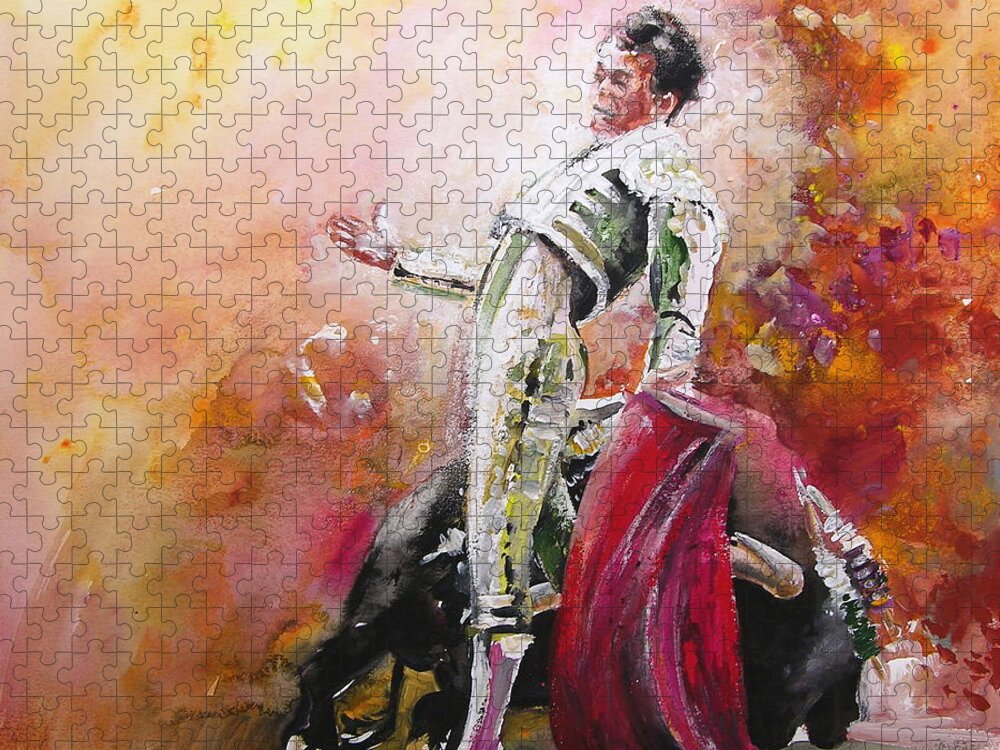 Animals Jigsaw Puzzle featuring the painting Bullfight 24 by Miki De Goodaboom