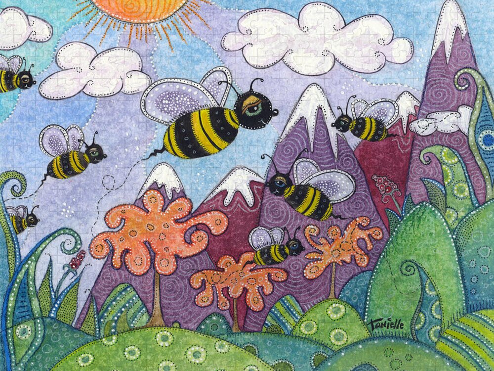 Whimsical Landscape Jigsaw Puzzle featuring the painting Bumble Bee Buzz by Tanielle Childers