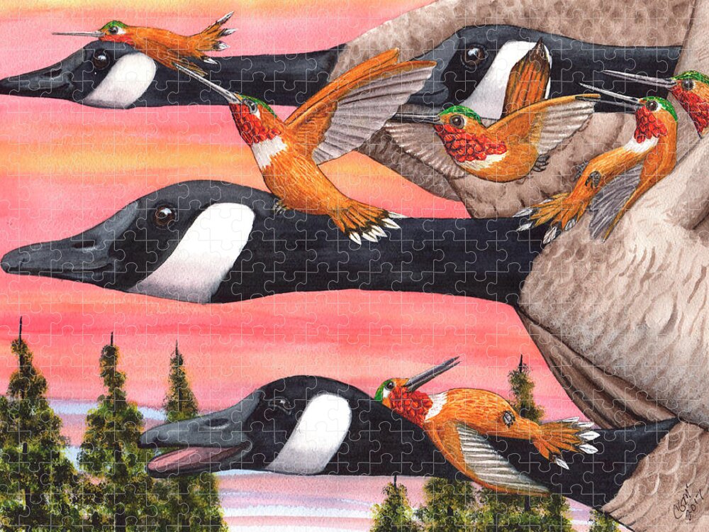 Geese Jigsaw Puzzle featuring the painting Bumming a ride by Catherine G McElroy