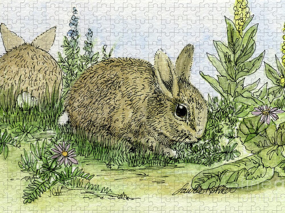 Bunnies Jigsaw Puzzle featuring the painting Bunnies by Laurie Rohner