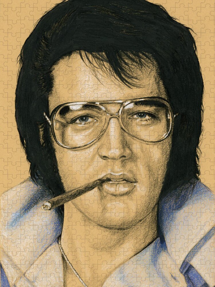 Elvis Jigsaw Puzzle featuring the drawing Burning Love by Rob De Vries