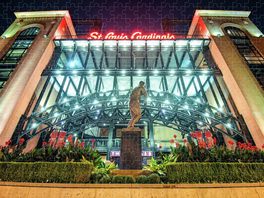 America Jigsaw Puzzle featuring the photograph Busch Stadium - Saint Louis Cardinals and Stan Musial by Gregory Ballos