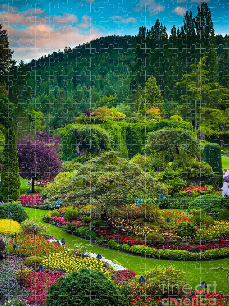America Jigsaw Puzzle featuring the photograph Butchart Gardens Sunset by Inge Johnsson