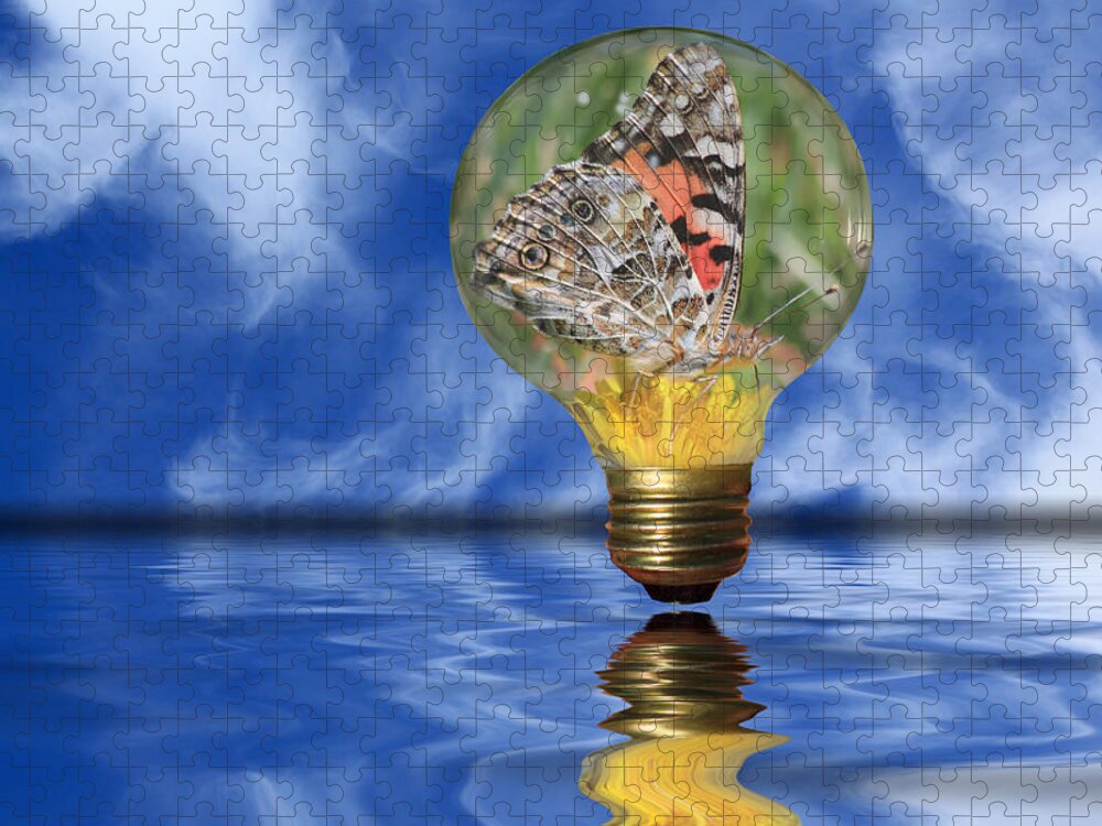 Butterfly Jigsaw Puzzle featuring the photograph Butterfly In Lightbulb - Landscape by Shane Bechler