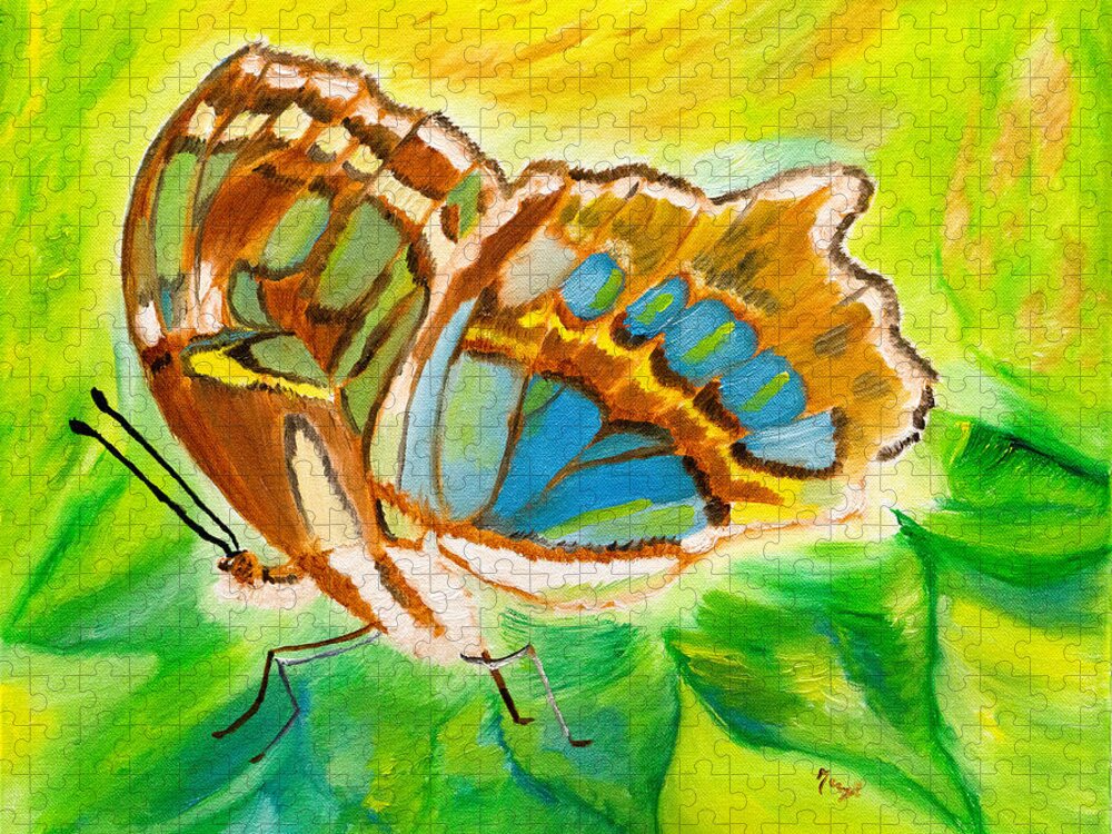 Malachite Butterfly Jigsaw Puzzle featuring the painting Malachite Butterfly Delight by Meryl Goudey