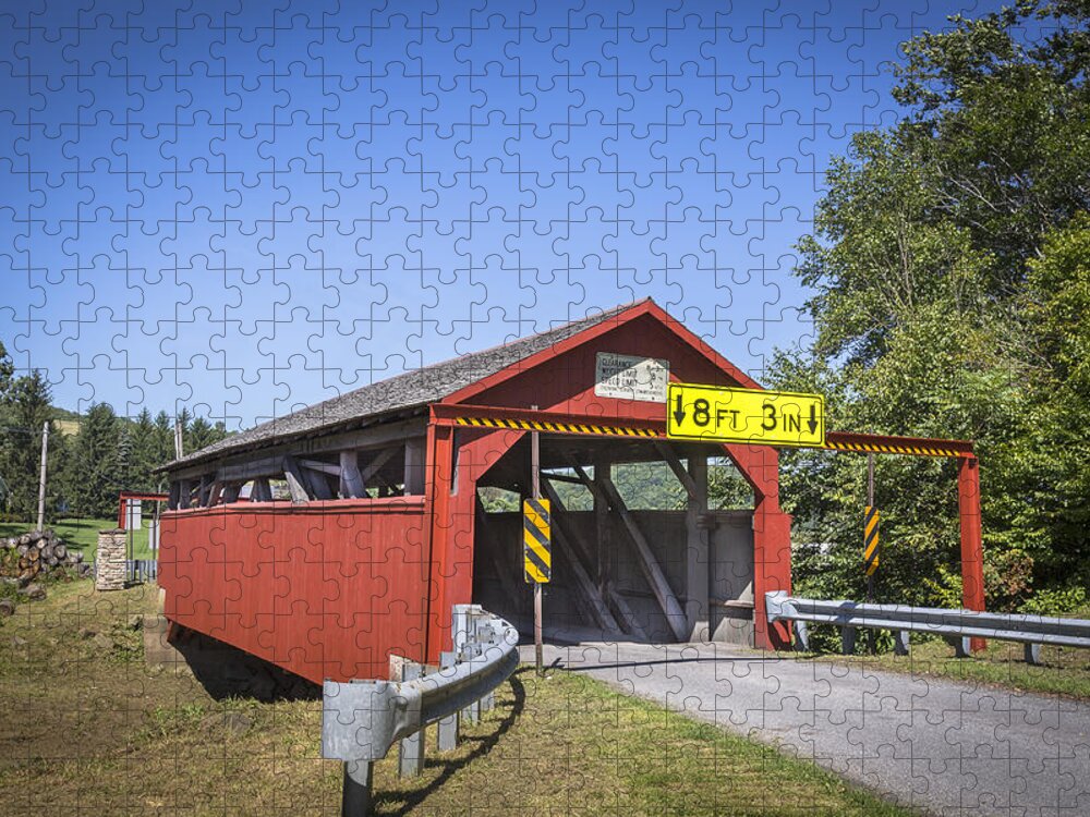 America Jigsaw Puzzle featuring the photograph Buttonwood/Blockhouse Covered Bridge by Jack R Perry