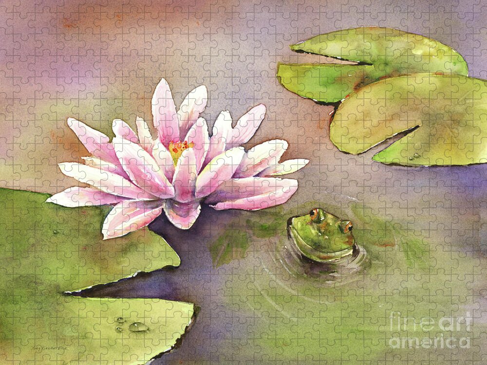 Watercolor Frog Jigsaw Puzzle featuring the painting By the Waterlily by Amy Kirkpatrick