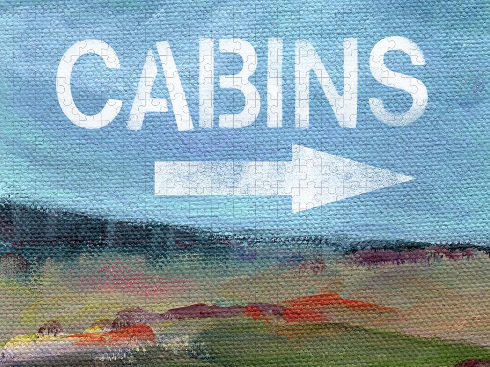 Cabins Jigsaw Puzzle featuring the painting Cabins- Landscape Painting by Linda Woods by Linda Woods