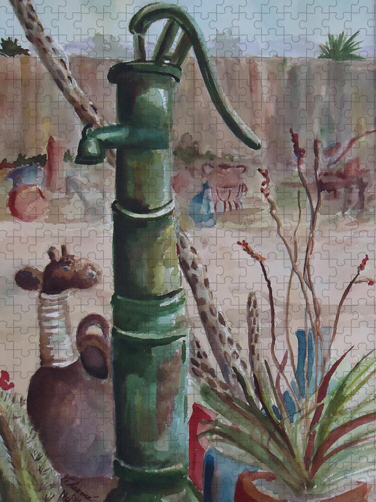 Landscape Jigsaw Puzzle featuring the painting Cactus Joes' Pump by Charme Curtin