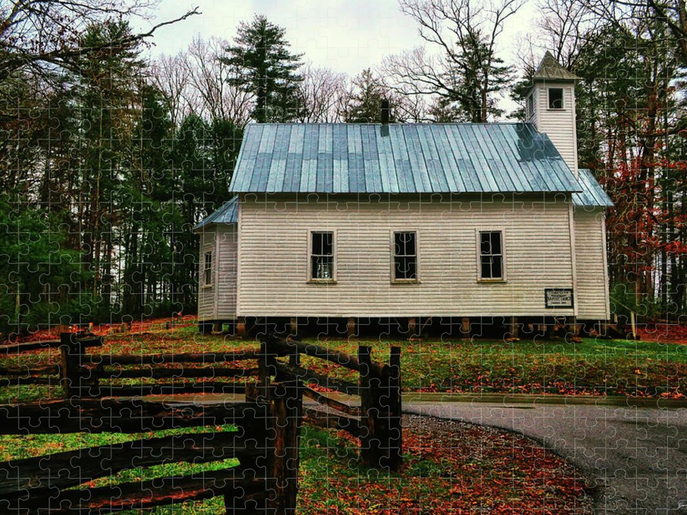 Church Jigsaw Puzzle featuring the photograph Cades Cove Missionary Baptist Church 001 by George Bostian