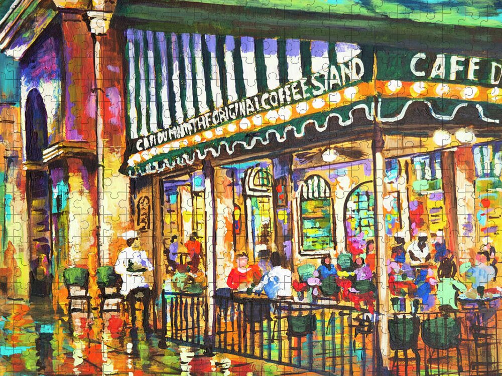 New Orleans Art Jigsaw Puzzle featuring the painting Cafe du Monde Night by Dianne Parks