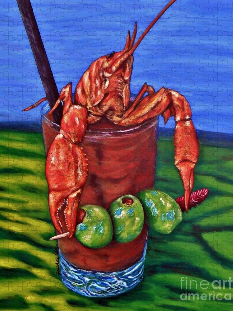 Crawfish Jigsaw Puzzle featuring the painting Cajun Cocktail by JoAnn Wheeler