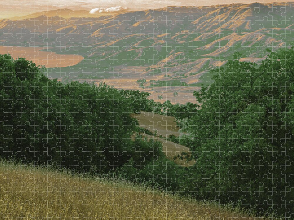 Sunol Valley Jigsaw Puzzle featuring the photograph Calaveras Reservoir, Sunol Valley, Santa Clara County, California Abstract by Kathy Anselmo