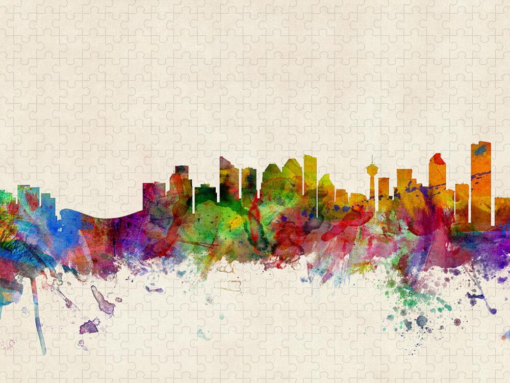 City Skyline Jigsaw Puzzle featuring the digital art Calgary Skyline by Michael Tompsett