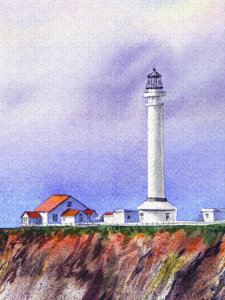 Lighthouse Jigsaw Puzzle featuring the painting California Lighthouse Point Arena by Irina Sztukowski