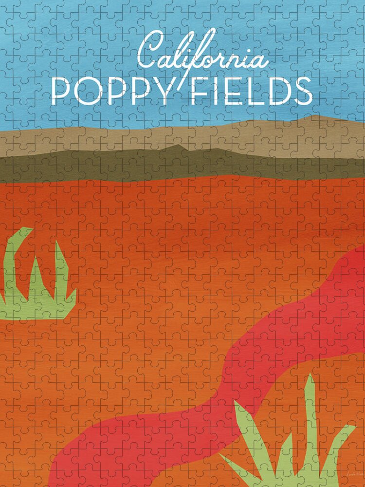 Landscape Jigsaw Puzzle featuring the mixed media California Poppy Fields- Art by Linda Woods by Linda Woods