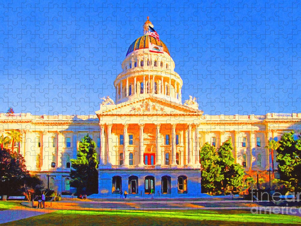Cityscape Jigsaw Puzzle featuring the photograph California State Capitol . Painterly by Wingsdomain Art and Photography