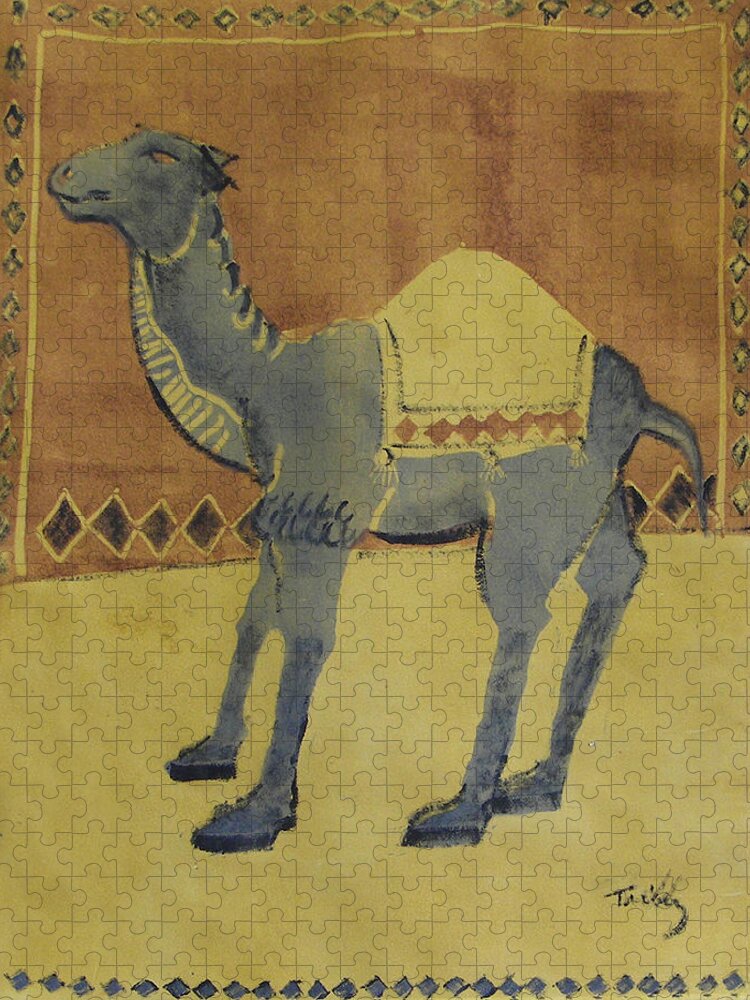 Animal Jigsaw Puzzle featuring the painting Camel with Diamonds by Thomas Tribby